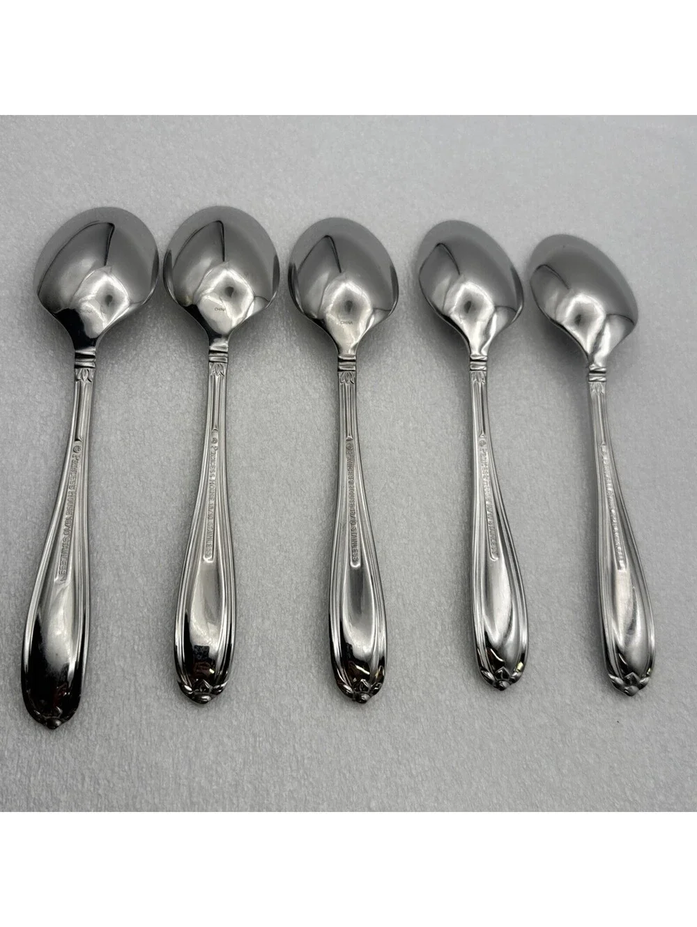 Set Of 5 Princess House BARRINGTON Oval Soup Spoons 18/10 Stainless Flatware 7
